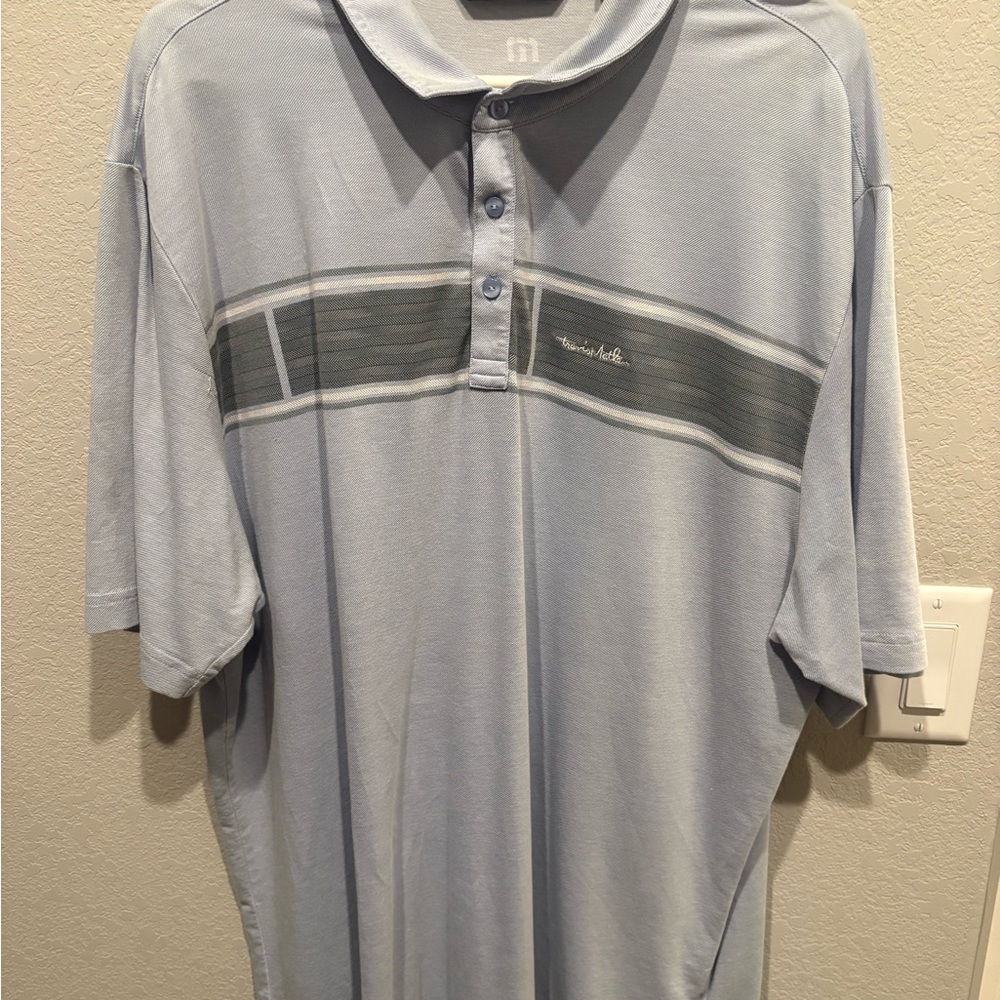 Travis Mathew Light Blue Polo with Gray Stripe